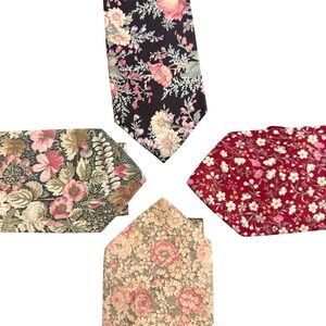 Boston Traders Floral Neckties Lot of 4 Cotton Blend Handmade